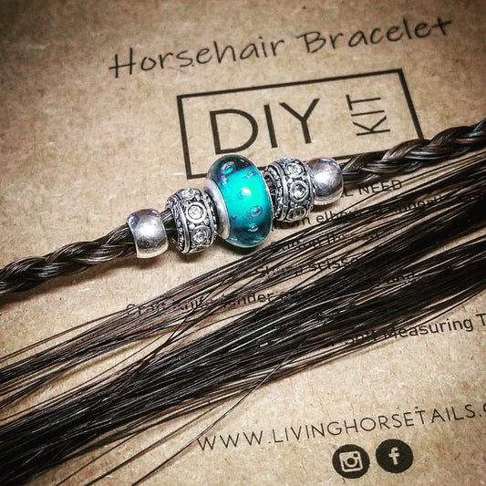 DIY Kit - Make your Own Horsehair Braided Bracelet with Blue / Teal  or Pink Glass Bead. Bracelet Teal / Green Glass - stock DIY-BR-GLASS-TEAL Living Horse Tails Handmade Jewellery Custom Horse Hair Keepsakes Australia