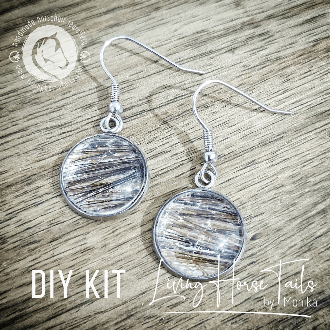 Living Horse Tails DIY Kit to make your own Stainless Steel Horsehair Earrings. Custom jewellery Monika Australia horsehair keepsake