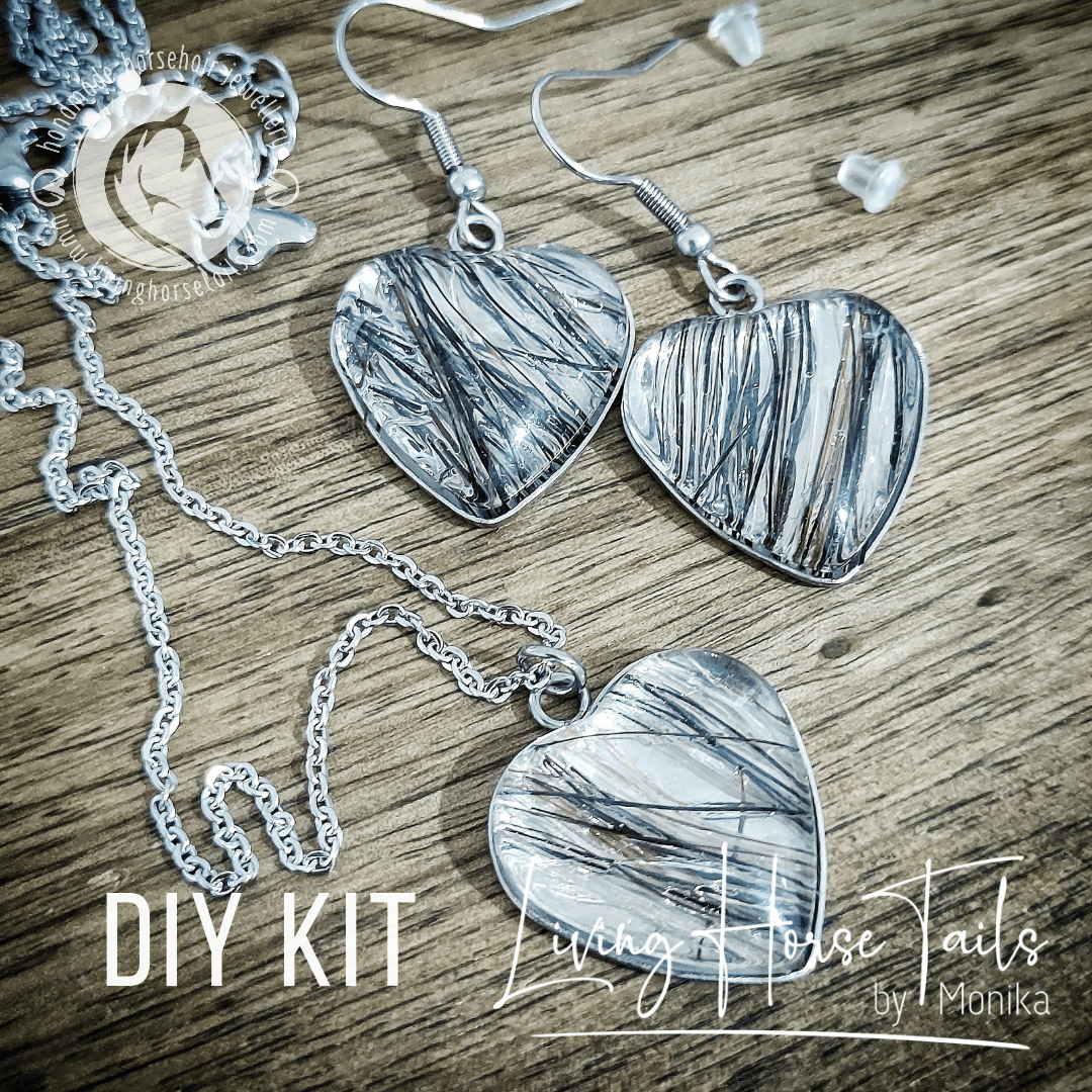 Living Horse Tails DIY Kit to make your own Stainless Steel Horsehair Heart Earrings and Pendant Custom jewellery Monika Australia horsehair keepsake