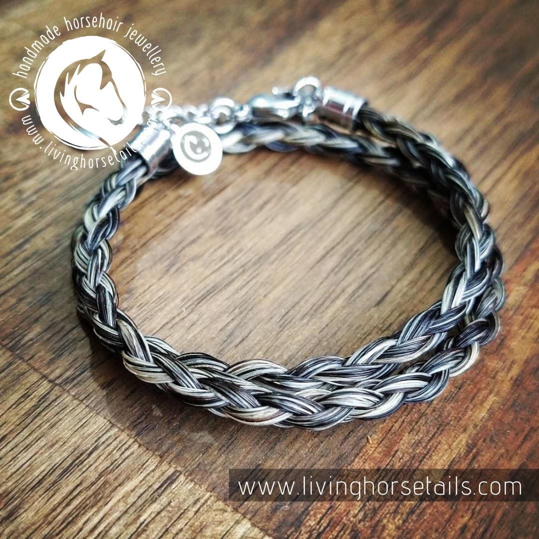 Living Horse Tails Double Wrap Stainless Steel Braided Horse Hair Bracelet in Silver or Yellow Gold Tone Custom jewellery Monika Australia horsehair keepsake