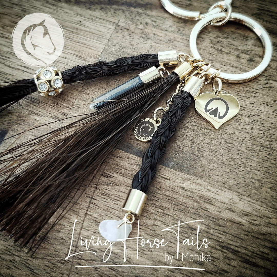 Living Horse Tails Keyring / Sun Catcher. Multi Faceted Custom Made with Horsehair and horseshoe Custom jewellery Monika Australia horsehair keepsake