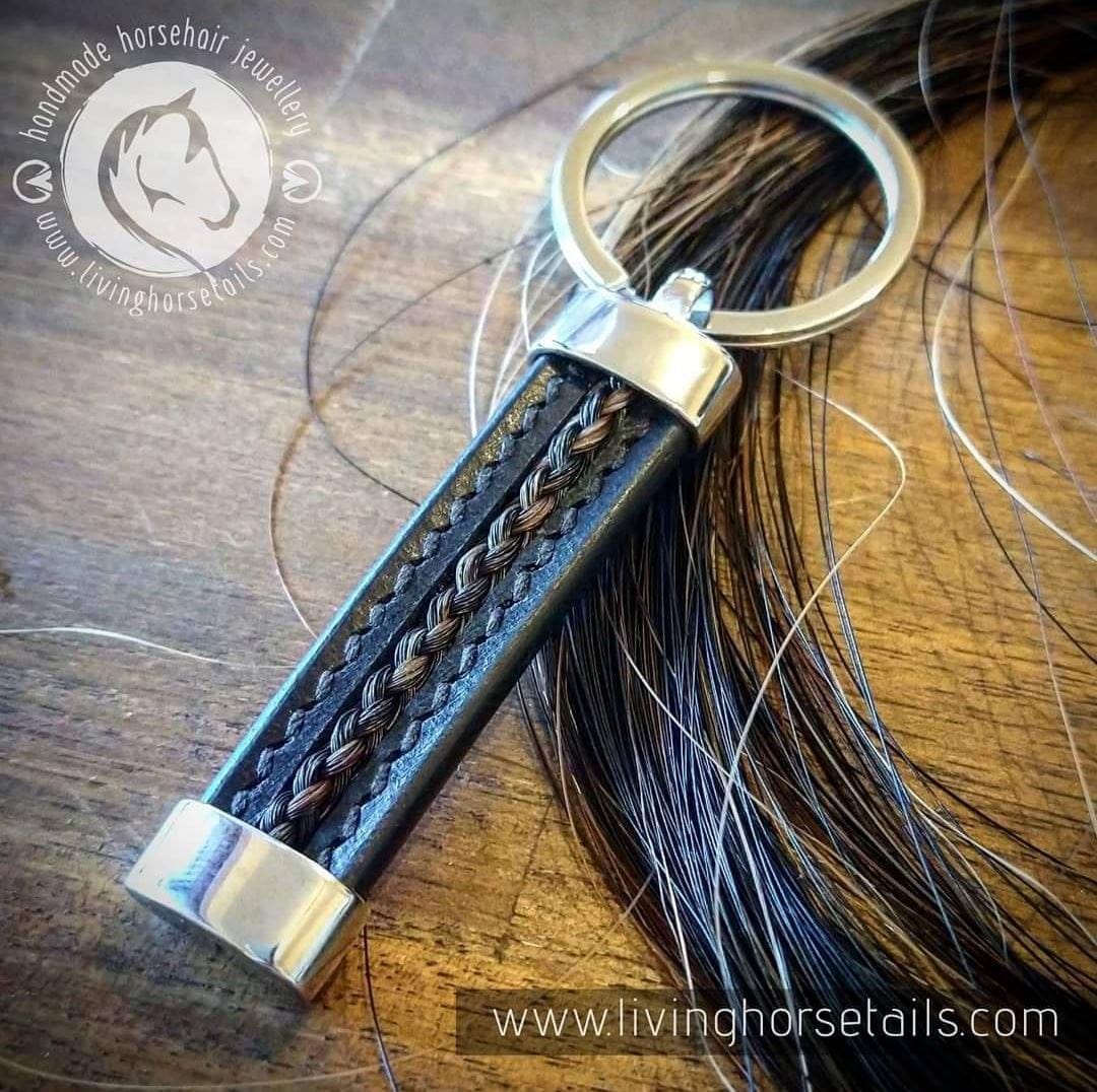 Living Horse Tails Leather and Stainless Steel Horsehair Keyring Fob Custom jewellery Monika Australia horsehair keepsake