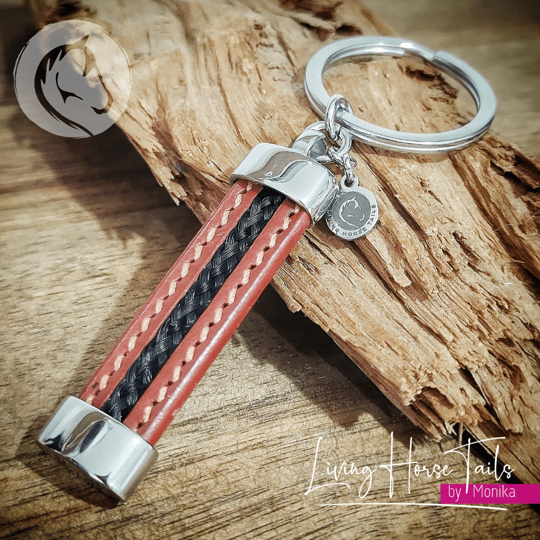 Living Horse Tails Leather and Stainless Steel Horsehair Keyring Fob Custom jewellery Monika Australia horsehair keepsake