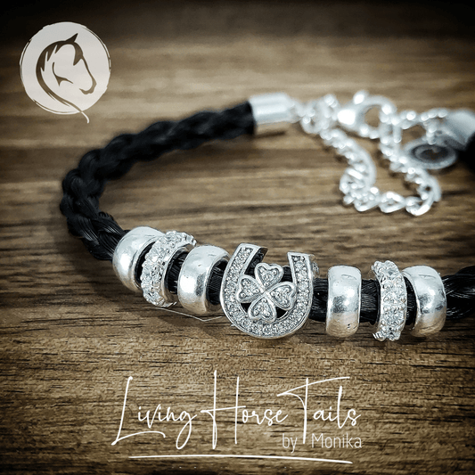 Living Horse Tails Lucky Horseshoe Sterling Silver Horsehair bracelet Custom jewellery Monika Australia horsehair keepsake