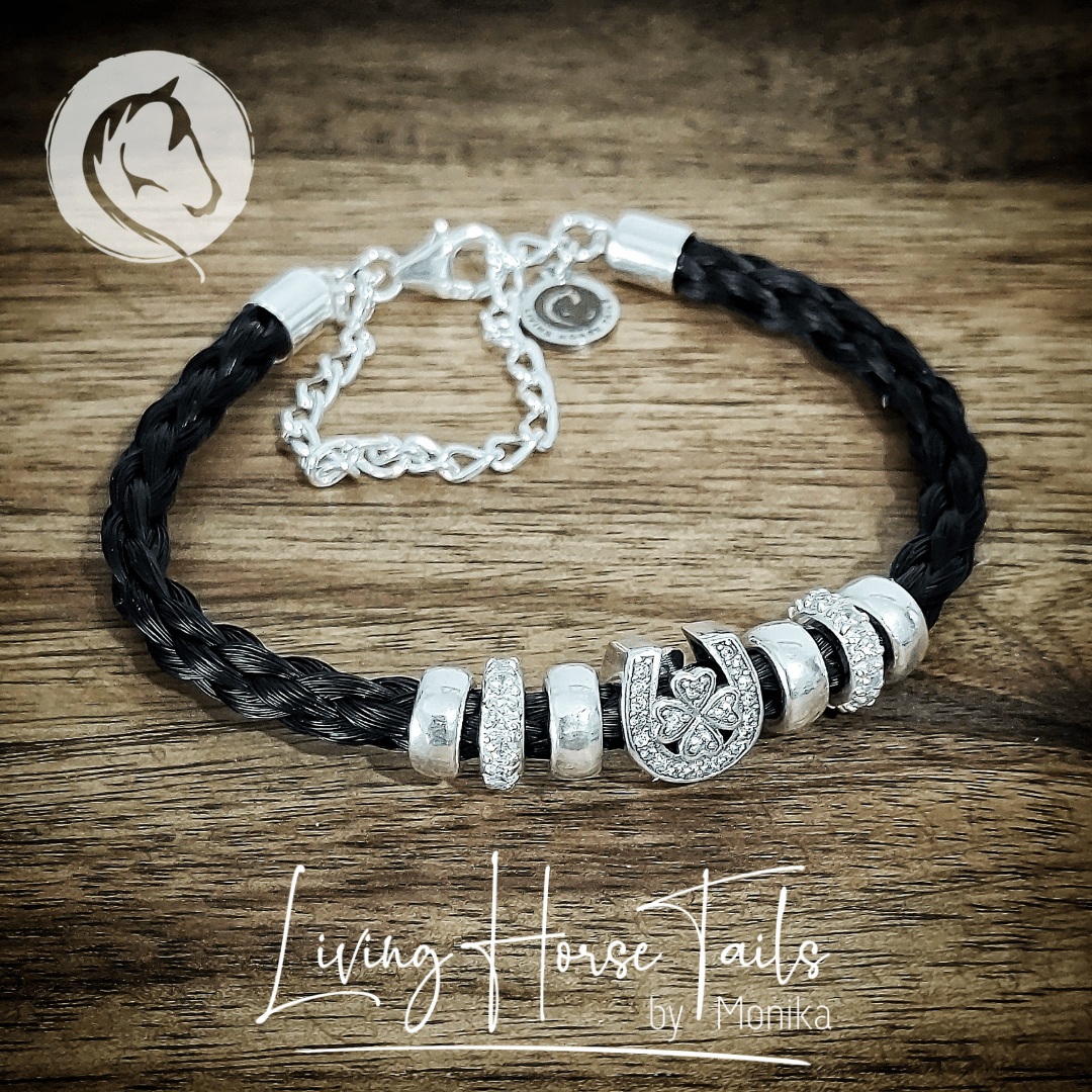 Living Horse Tails Lucky Horseshoe Sterling Silver Horsehair bracelet Custom jewellery Monika Australia horsehair keepsake