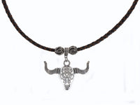 Bull Skull Pendant on Leather Cord