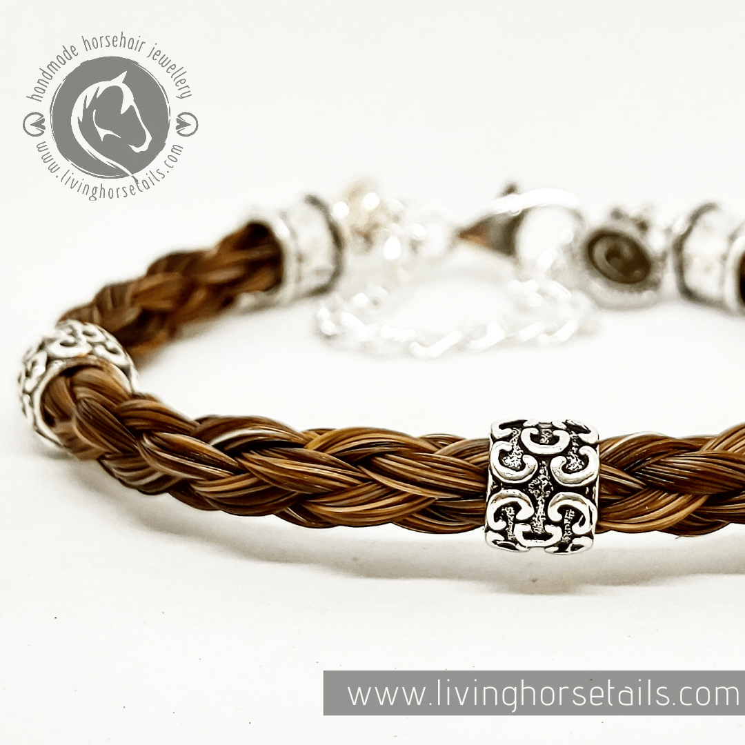 Sterling Silver Swarovsky 4 Strand Round Horsehair Braided Bracelet-Living Horse Tales Jewellery By Monika-The Equestrian