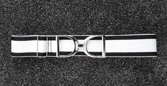 Stirrup Belt -White & Black Stripe-Silver Stirrup