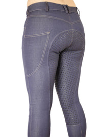 Women's Horse Riding Breeches with Denim Look, Silicone Seat, and Phone Pocket