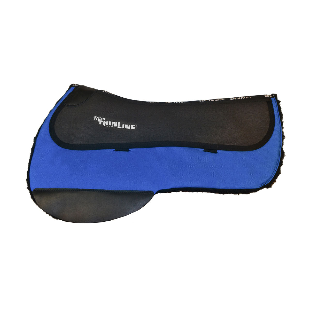 Thinline black and blue equestrian saddle pad for horses.