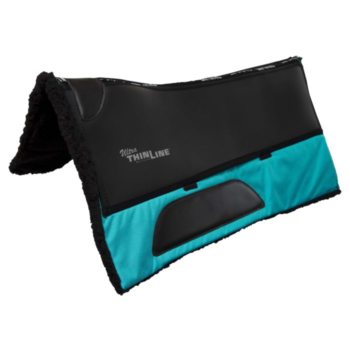 Thinline black and teal saddle pad with cushioned lining.