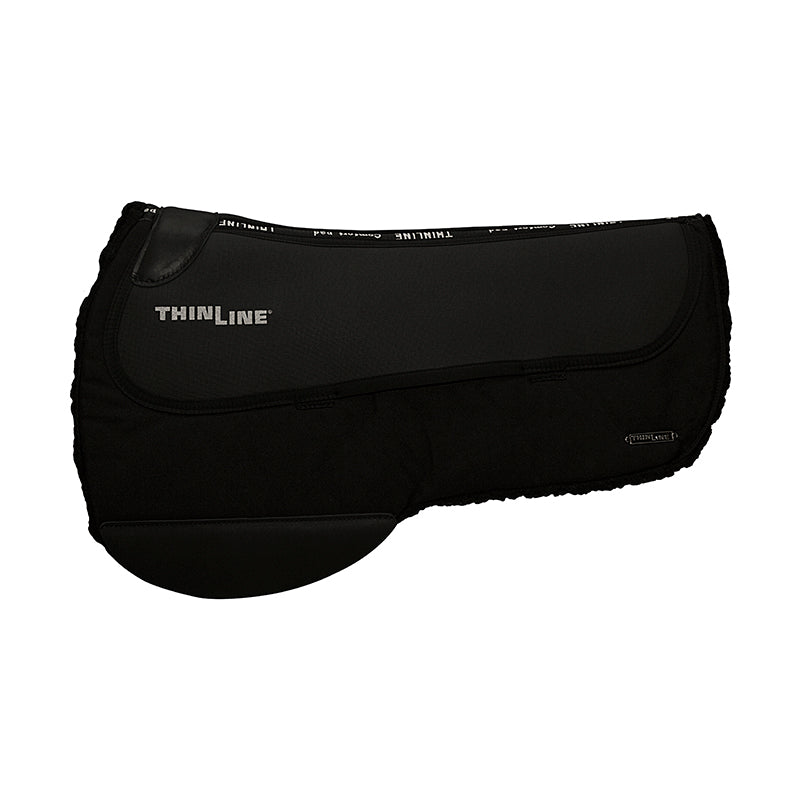 Black Thinline saddle pad with minimalist design and branding.