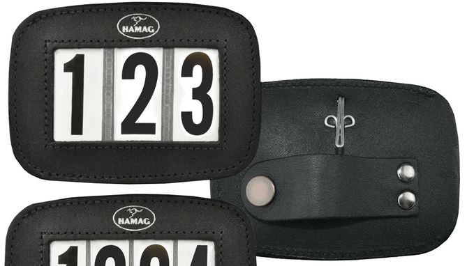 Hamag Number Holder Bridle Leather 3 Digit Pair Mahogany Brown-Ascot Saddlery-The Equestrian