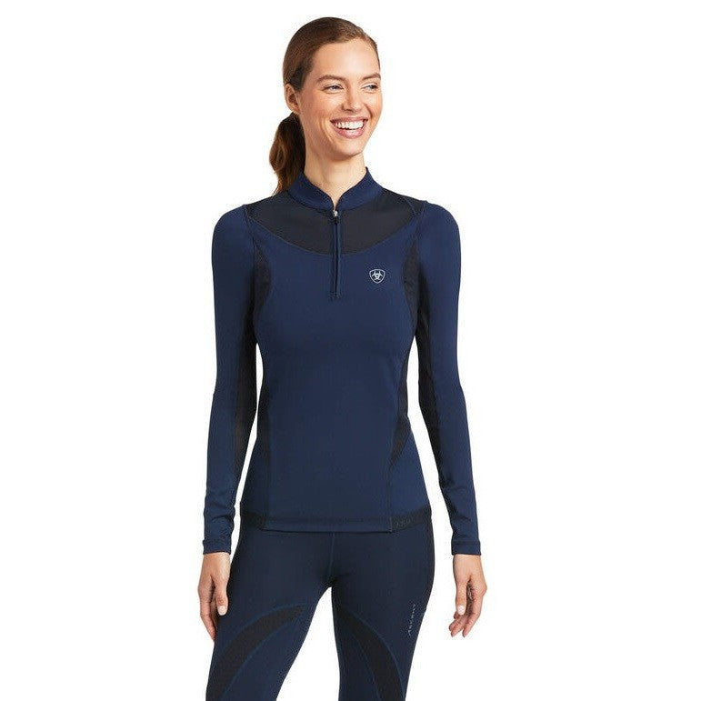 Baselayer Ariat Ascent Long Sleeve Navy Ladies-Ascot Saddlery-The Equestrian