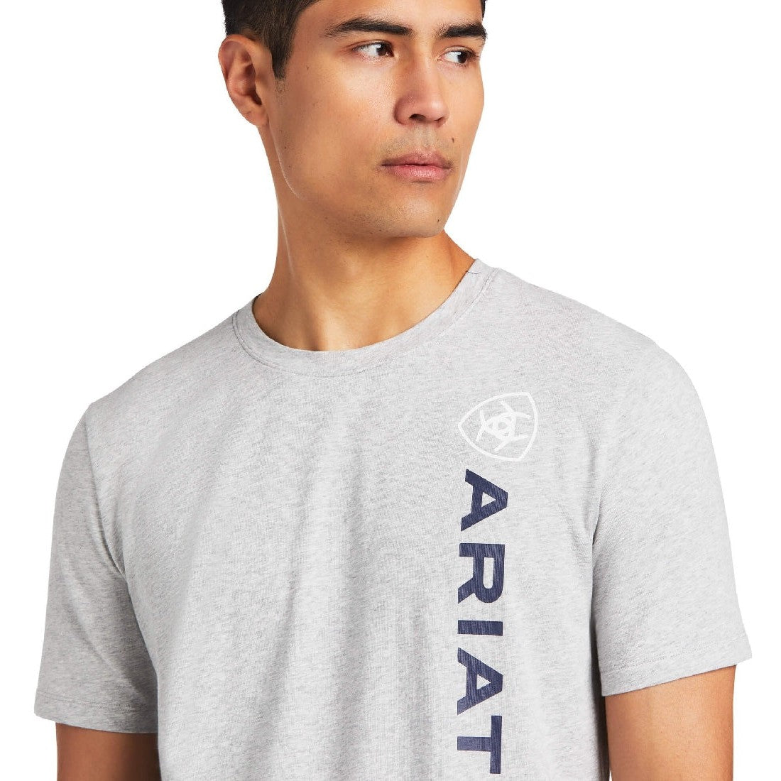 Tee Shirt Ariat Vertical Logo Heather Grey Sp22 Mens-Ascot Saddlery-The Equestrian