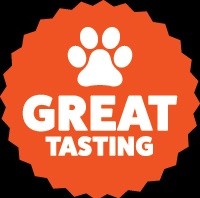 Blackdog brand logo with paw print and text "GREAT TASTING".