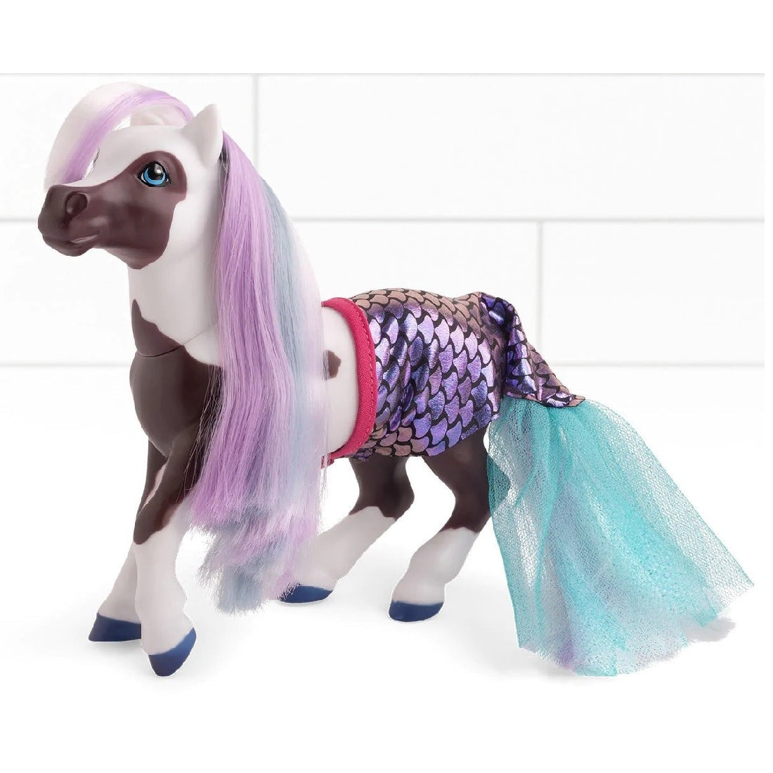 Breyer Horse Toy with purple mane, blue eyes, and fish-scale blanket.