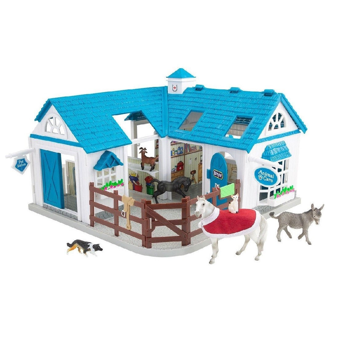 Breyer Horse Toys stable playset with animals and accessories.