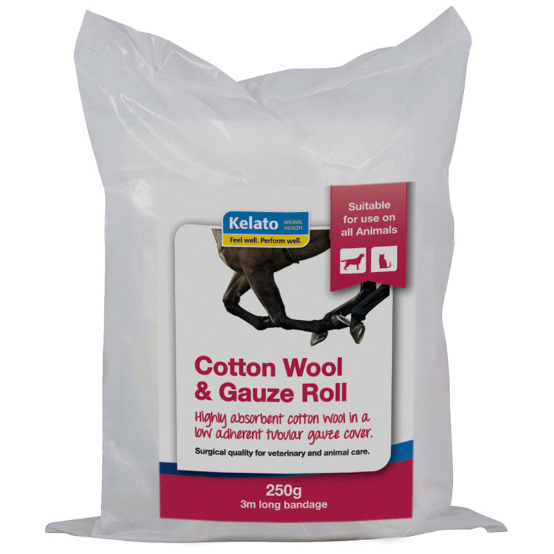 Kelato cotton wool and gauze roll for animal care.