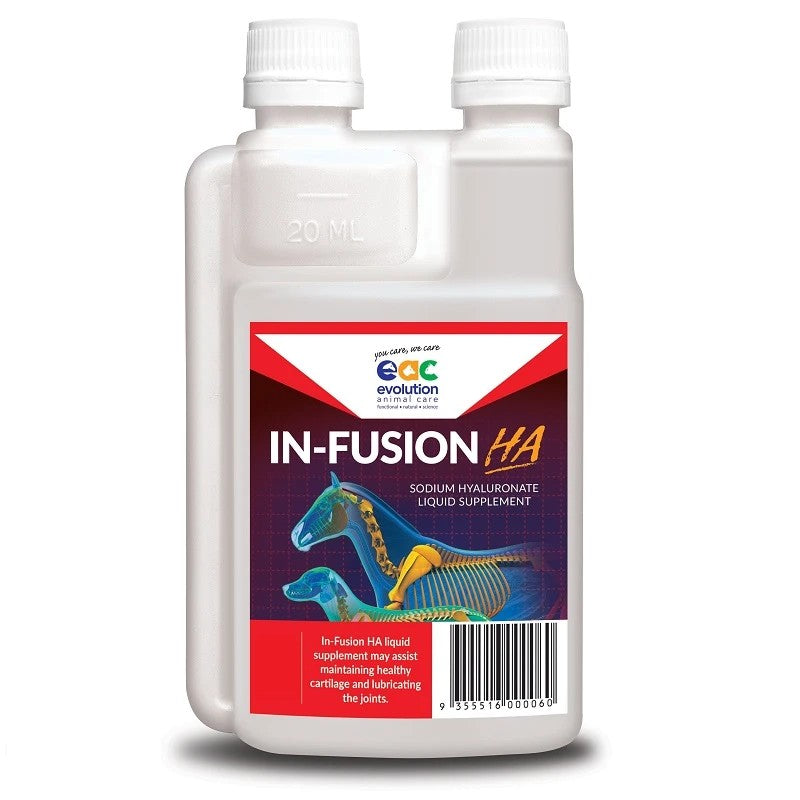 "Evolution joint supplements: In-Fusion HA liquid for animals."