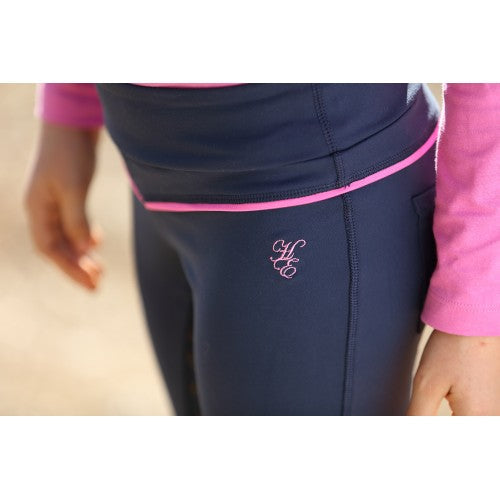 Breeches Huntington Girls Pull On Full Seat Gel Navy & Pink Childs-Ascot Saddlery-The Equestrian