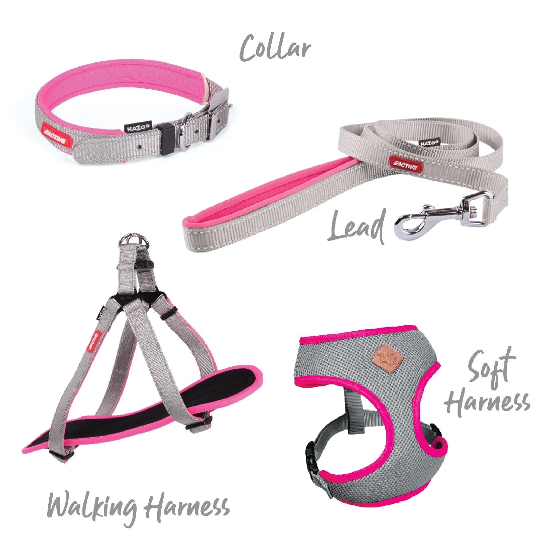 Kazoo Dog Leash Active Silver & Pink 1200mm-Ascot Saddlery-The Equestrian