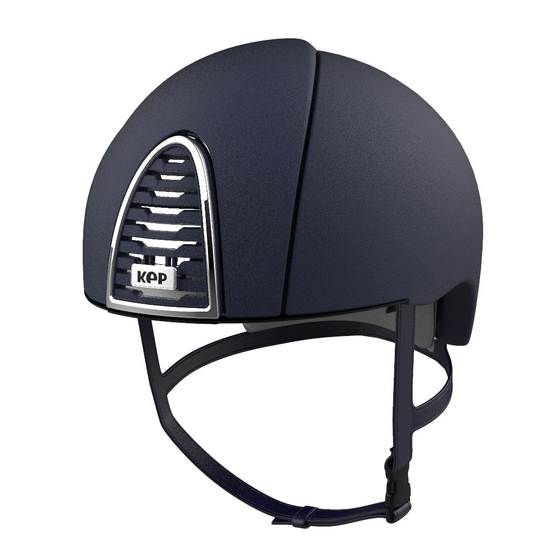 KEP brand equestrian helmet, matte navy, modern style with ventilation.