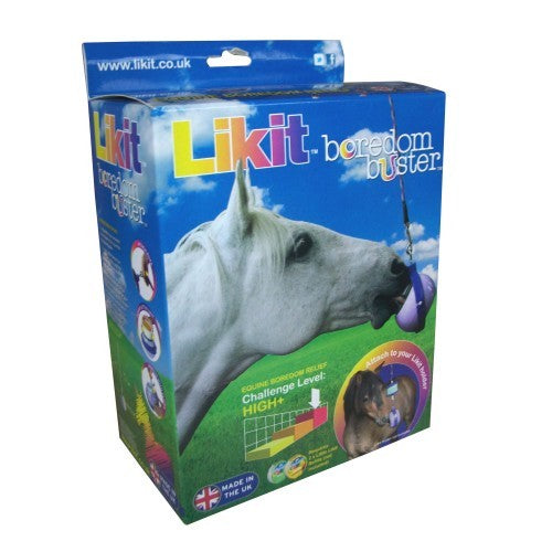 Box of Likit Boredom Buster horse treat with challenge level.