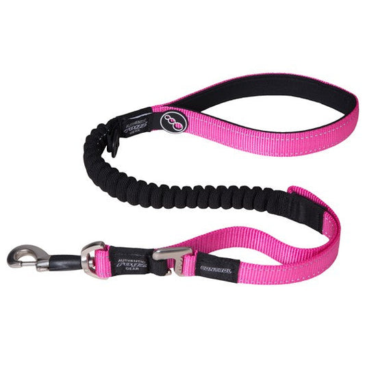 Rogz pink and black bungee dog leash with clasp.