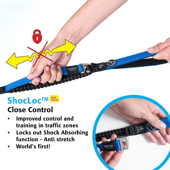 Hands demonstrating the Rogz ShocLoc dog leash's locking feature.