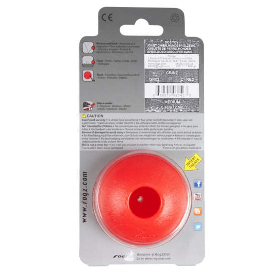 Rogz red medium-sized dog toy packaging.