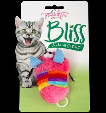 Catnip toy by Trouble & Trix, with a rainbow design.