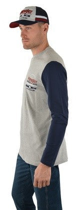 Tee Shirt Wrangler Brando Long Sleeve W22 Grey Marle Navy Mens-Ascot Saddlery-The Equestrian