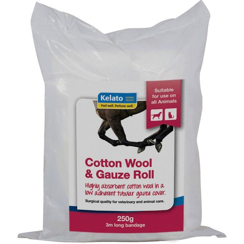 Kelato cotton wool and gauze roll for animal care.