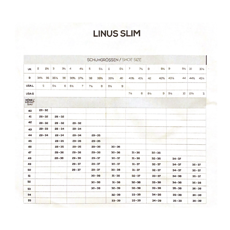 Black and white shoe size conversion chart on paper.